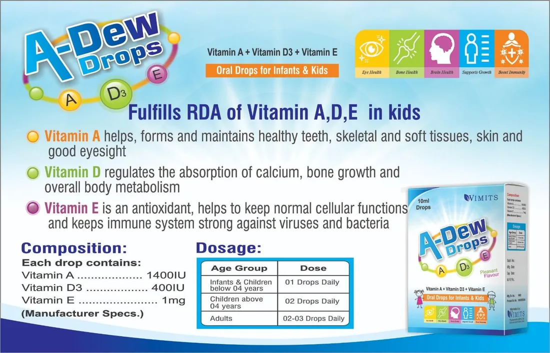 A-Dew Drops (Vitamin A) box pack – WIMITS Pharmaceuticals