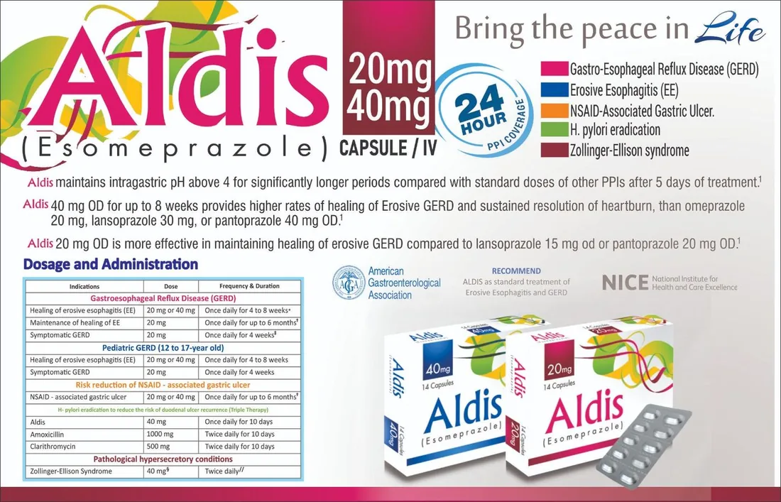 Aldis 20mg Capsule (Esomeprazole) box pack – WIMITS Pharmaceuticals