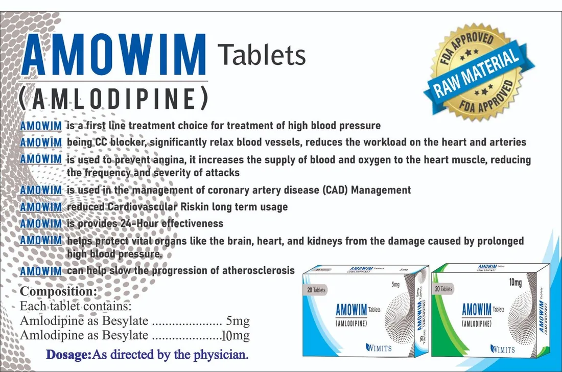 Amowim 10mg Tablet (Amlodipine As Besylate) box pack – WIMITS Pharmaceuticals
