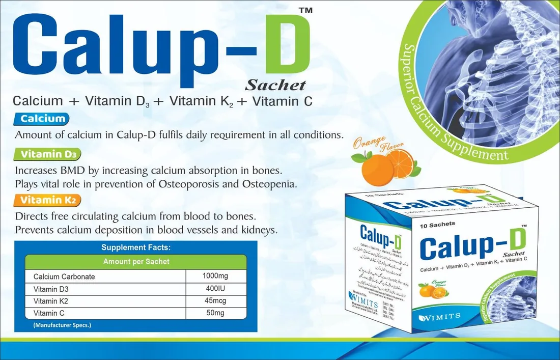 Calup-D Sachet (Calcium Carbonate) box pack – WIMITS Pharmaceuticals