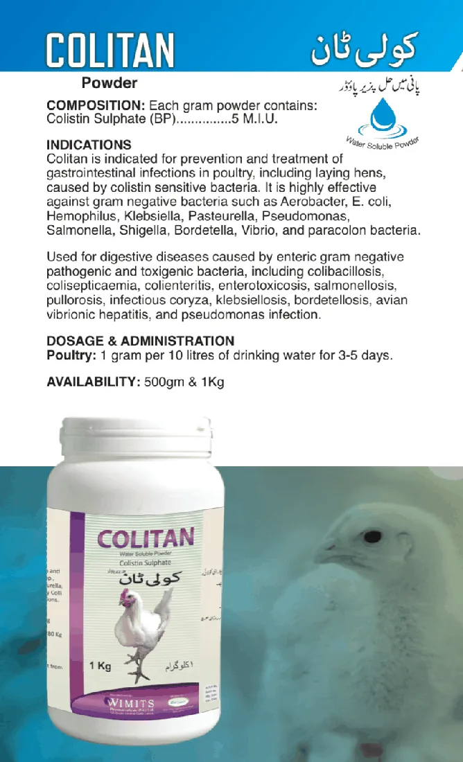 COLITAN Powder-Each gram powder contains: Colistin Sulphate (BP)....5 M.I.U  – Wimits Pharmaceuticals