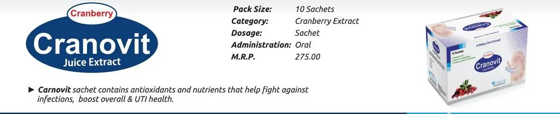 Cranovit Sachet (Cranberry Juice Extract — A Kidney Care Concept) detail image – Wimits Pharmaceuticals