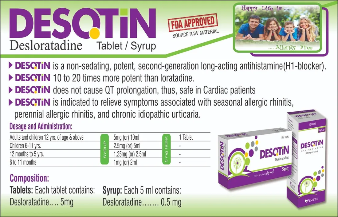 Desotin Syrup (Desloratadine) box pack – WIMITS Pharmaceuticals