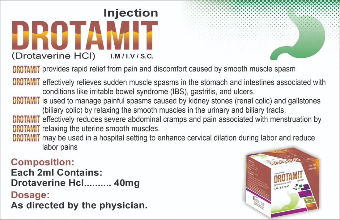 Drotamit Injection (Drotaverine HCI) box pack – WIMITS Pharmaceuticals