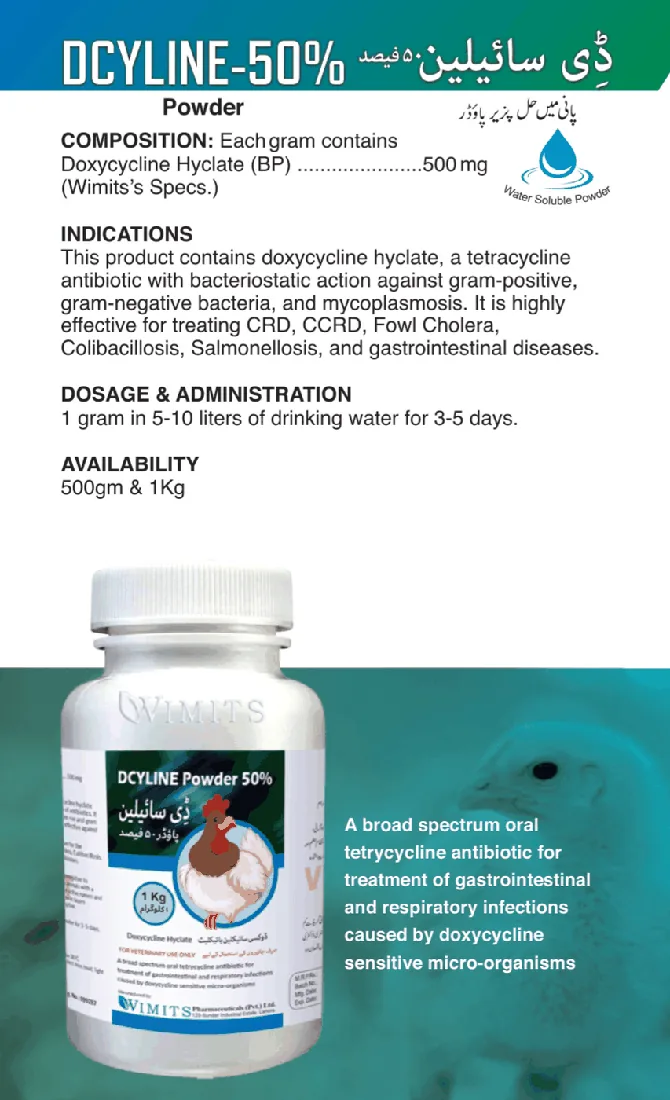 DYCLINE Powder-Each gram contains: Doxycycline Hyclate (BP)....500mg   (Wimits Specs) – Wimits Pharmaceuticals