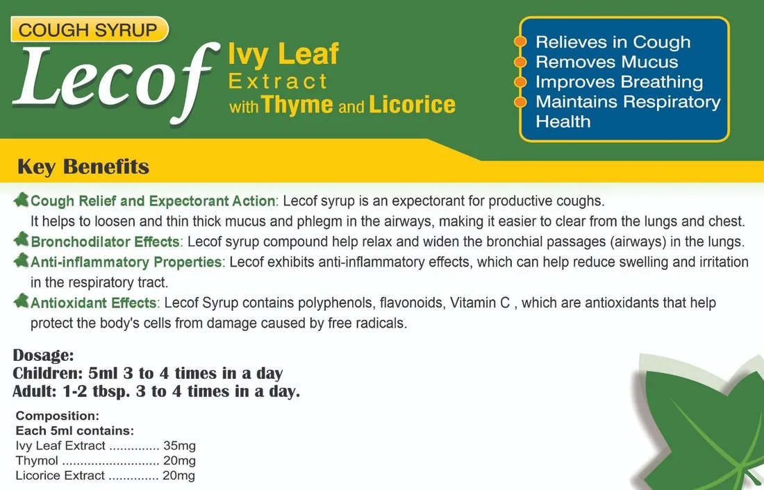 Lecof Syrup (Ivy Leaf Extract) box pack – WIMITS Pharmaceuticals