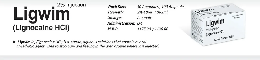 Ligwim Injection (Lignocaine HCl...................2%) detail image – Wimits Pharmaceuticals