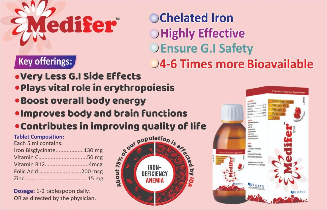 Medifer Syrup (Iron Bisglycinate) box pack – WIMITS Pharmaceuticals