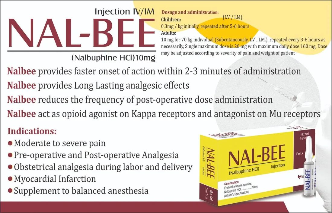 Nal-Bee 10mg Injection (Nalbuphine Hcl) box pack – WIMITS Pharmaceuticals