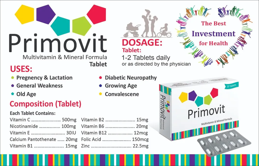 Primovit Tablet (Multivitamin + Mineral Formula) strip pack – WIMITS Pharmaceuticals