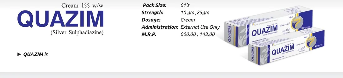 Quazim Cream (Silver Sulphadiazine.............1% w/w) detail image – Wimits Pharmaceuticals