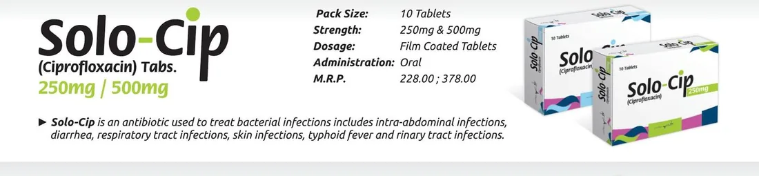 Solo-Cip Tablet (Ciprofloxacin 250mg / 500mg) detail image – Wimits Pharmaceuticals