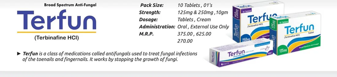 Terfun (Terbinafine HCl) (Terbinafine HCl 125mg/250mg Tablet / 1% w/w Cream) detail image – Wimits Pharmaceuticals