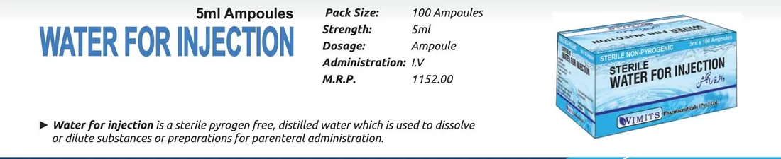 Sterile Water for Injection (Sterile Non-Pyrogenic Water..5 ml) detail image – Wimits Pharmaceuticals