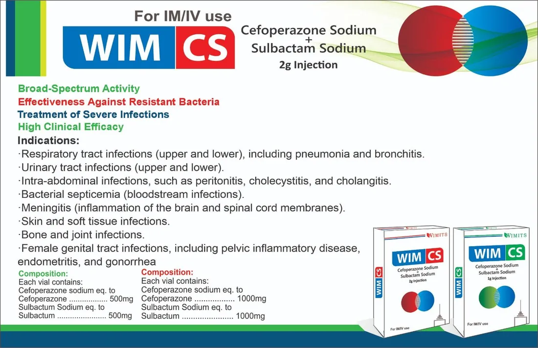 Wim Cs 1g I.m/i.v Injection (Cefoperazone+sulbactam) box pack – WIMITS Pharmaceuticals