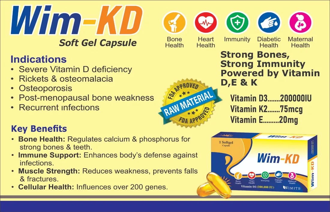 Wim-Kd Softgel (Vitamin D3 Cholrcalciferol) box pack – WIMITS Pharmaceuticals