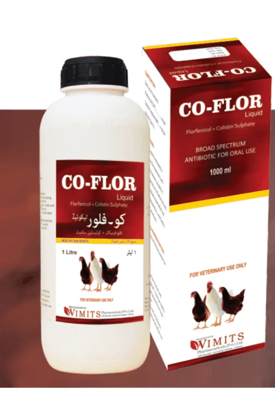COFLOR Liquid-Each 100 ml contains: Florfenicol....10gm   Colistin Sulphate (BP)....2.50gm – Wimits Pharmaceuticals
