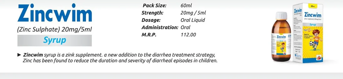 Zincwim Syrup (Zinc Sulphate.....................20 mg/5 ml) detail image – Wimits Pharmaceuticals